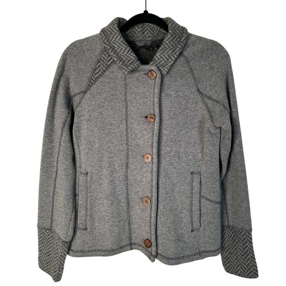 Prana Womans S Lucia Wool Blend Knit Sweater Jacket Herringbone Cozy Gray EUC! - Picture 2 of 8